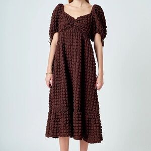 Texture Puff Sleeve Maxi Dress